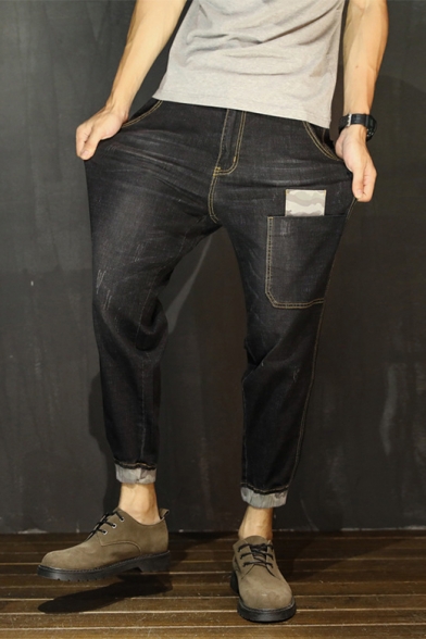 Men's New Fashion Distressed Patchwork Relaxed Fit Tapered Jeans