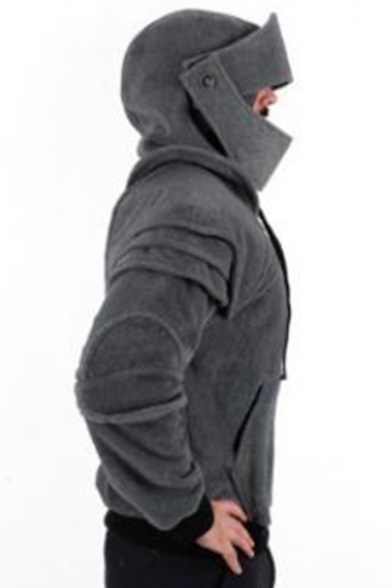 Men's Retro Unique Elbow Pad Long Sleeve Drawstring Fitted Knight Hoodie