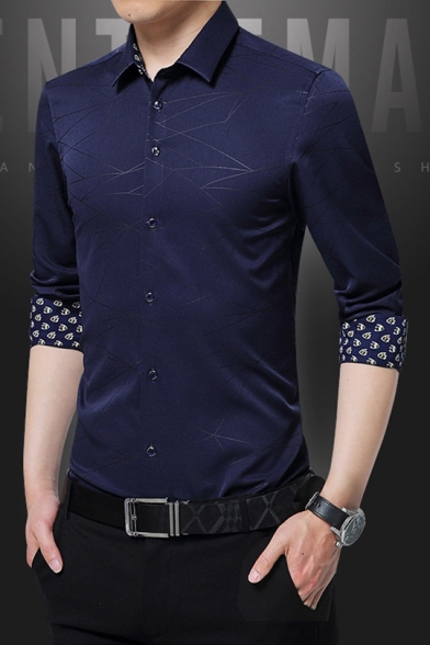 New Arrival Fashion Printed Men's Long Sleeve Slim Button-Up Dress Shirt