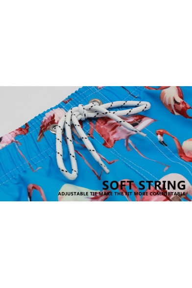 Summer New Popular Flamingo Pattern Drawstring-Waist Loose Relaxed Beach Swim Trunks