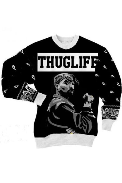 Popular American Rapper THUGLIFE Letter Long Sleeve Black Pullover Sweatshirt