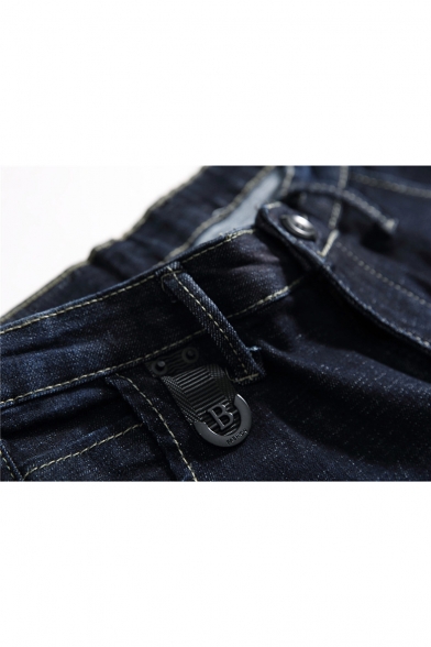 Dark Blue Bleach Washed Men's Stretch Slim Fit Jeans