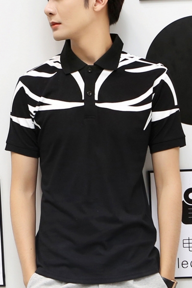 Guys New Fashion Unique Pattern Short Sleeve Two-Button Front Fitted Polo Shirt