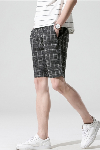 Men's Summer New Fashion Plaid Printed Drawstring Waist Relaxed Shorts