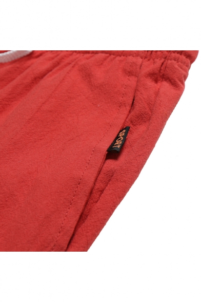 Men's Summer Solid Color Drawstring-Waist Straight Relaxed Cotton Casual Shorts