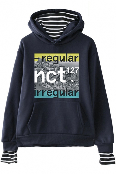Boy Group Striped Inside Casual Loose Pullover Hoodie
