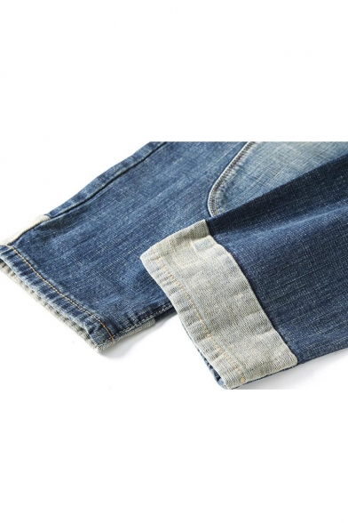 Retro Light Blue Washed-Denim Guys Loose Fit Harem Jeans