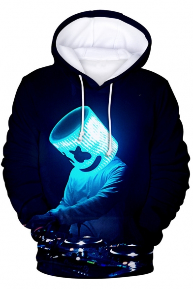 American Music Producer and DJ Cool 3D Figure Smile Face Printed Basic Loose Casual Unisex Drawstring Hoodie