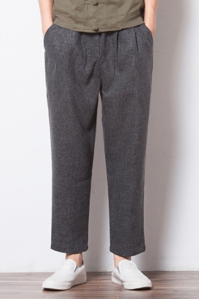 Men's Casual Warm Loose Fit Linen Ankle-Length Carrot-Fit Pants