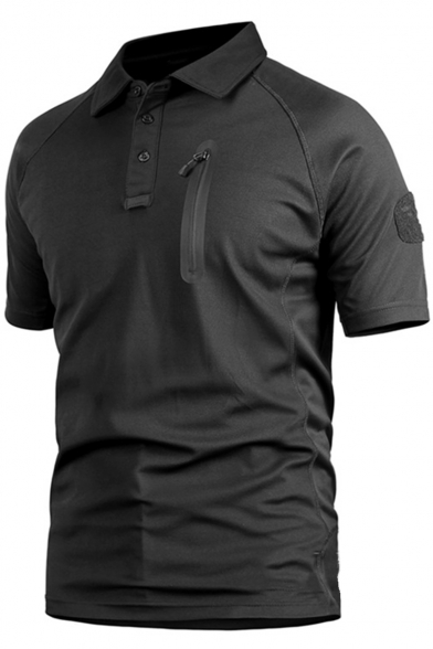 Men's Cool Simple Plain Fashion Zip Embellished Short Sleeve Quick-Dry Military Polo Shirt