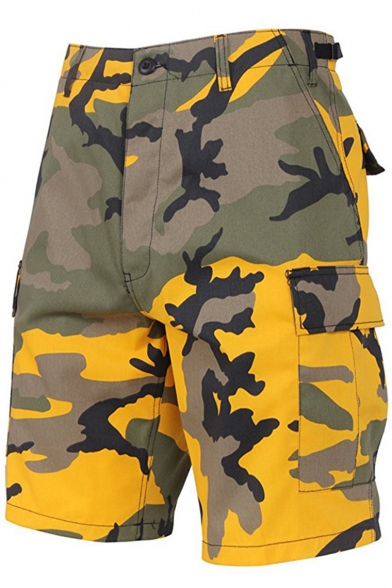 Men's New Stylish Unique Camouflage Printed Flap-Pocket Side Hip Hop Street Fashion Cotton Cargo Shorts