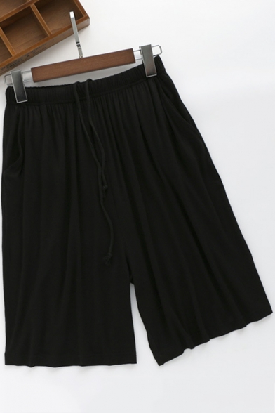Men's Summer Comfortable Modal Slouch Drawstring Waist Plain Loose Lounge Shorts