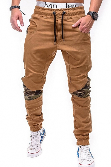 Mens New Fashion Cool Camo Patched Knee Drawstring Waist Elastic Cuff ...