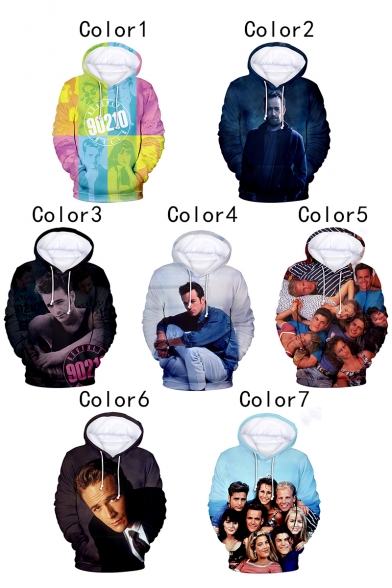 Beverly Hills 90210 Trendy 3D Character Printed Casual Loose Long Sleeve Pullover Drawstring Hoodie