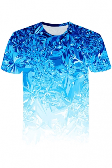 Cool 3D Crystal Printed Short Sleeve Blue T-Shirt