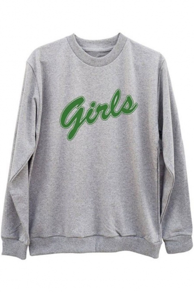 Cool Simple Letter GIRLS Printed Cotton Pullover Sweatshirt
