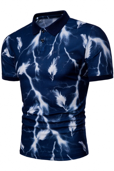 Cool Unique Feather Lightning Pattern Short Sleeve Fitted Polo Shirt for Men