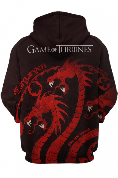 Game of Thrones Dragon Pattern Fashion Long Sleeve Sport Casual Coffee Hoodie
