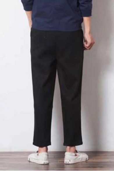 Men's Casual Warm Loose Fit Linen Ankle-Length Carrot-Fit Pants