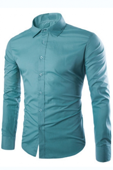 Zimaes-Men Long-Sleeve Slim Fit Pure Colour Button Down Non-Iron Shirt