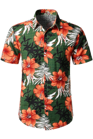 New Trendy Summer Fashion Beach Floral Printed Short Sleeve Cotton Hawaiian Shirt for Men