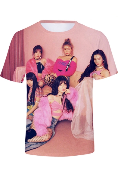 Girl Band Popular 3D Mouth Letter Printed Basic Short Sleeve T-Shirt