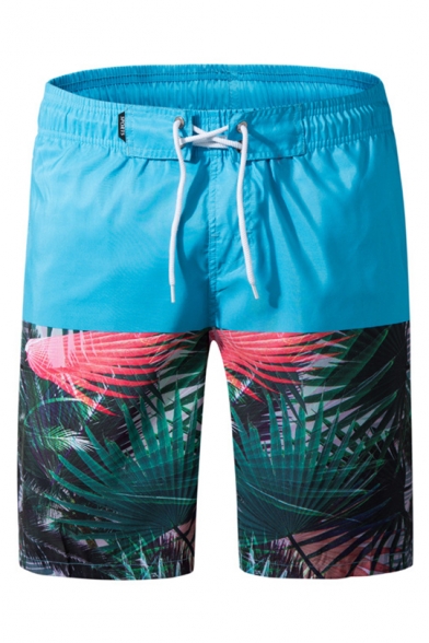 Summer Tropical Forest Printed Casual Loose Drawstring Mens Beach Shorts with Pockets