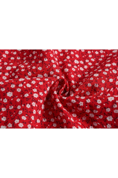Summer Womens New Fashion Red Floral Printed V-Neck Ruffle Hem Mini Slip Dress