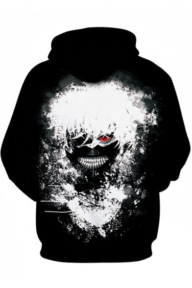 New Stylish 3D Printing Long Sleeve Relaxed Fit Black Hoodie