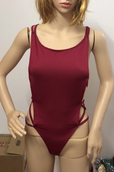 Women's Sexy Simple Plain Hollow Out Crisscross Slim Bodysuit
