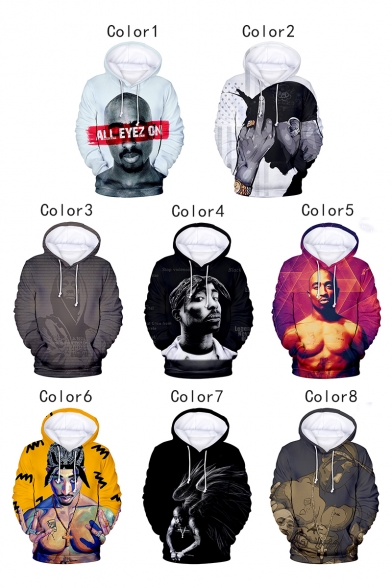 Popular American Rapper 3D Figure Letter ALL EYEZ ON Print Hip Hop Style Loose Casual Hoodie