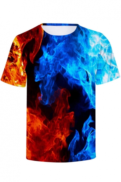 Cool Awesome Fire Smog Printed Round Neck Short Sleeve Basic T-Shirt