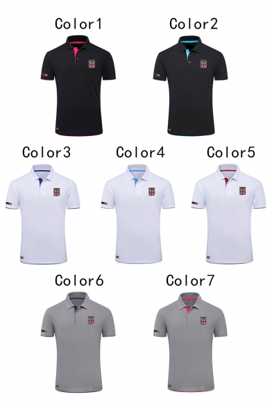 Fashion Flag Print Chest Summer Breathable Slim Fitted Polo Shirt for Men