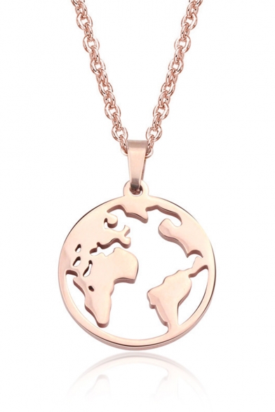 Fashion Popular Map Shaped Titanium Steel Rose Gold Necklace