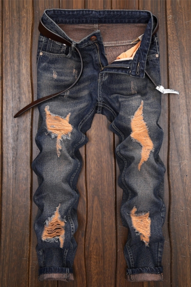 Guys New Fashion Casual Distressed Ripped Slim Fit Jeans