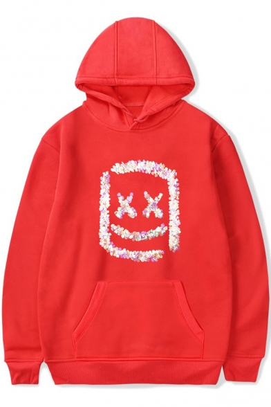 American Music Producer and DJ Fashion Sequined Square Smile Face Floral Casual Relaxed Unisex Hoodie