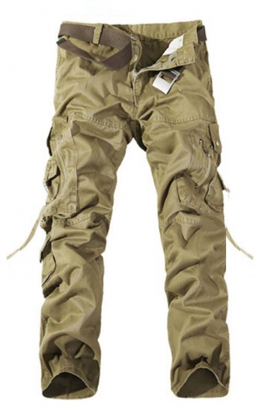Mens Cool Simple Plain Fashion Ribbon Detail Cotton Utility Pants Cargo Pants