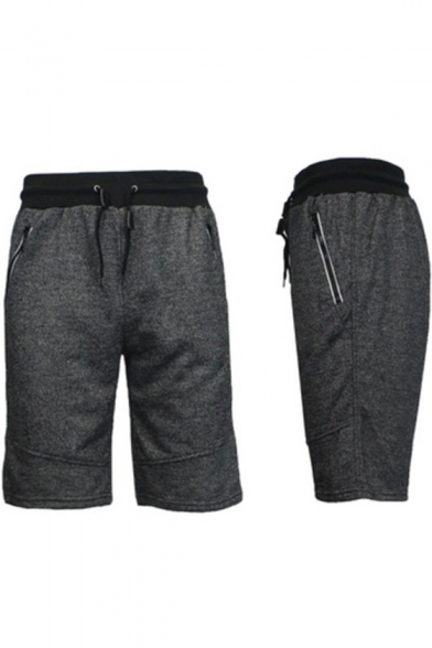 Mens New Fashion Zip-Pocket Drawstring Waist Sport Casual Loose Sweat Shorts