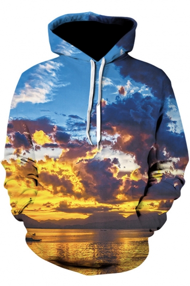 New Stylish Cloud Sky 3D Printed Relaxed Fit Blue Hoodie
