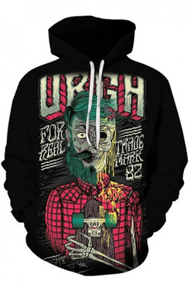 Hip Hop Fashion Skull Printed Long Sleeve Unisex Black Hoodie