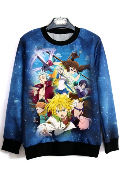 The Seven Deadly Sins Comic Character Pattern Basic Round Neck Loose Fit Sweatshirt