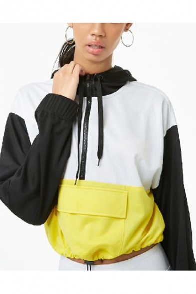 yellow cropped zip up hoodie