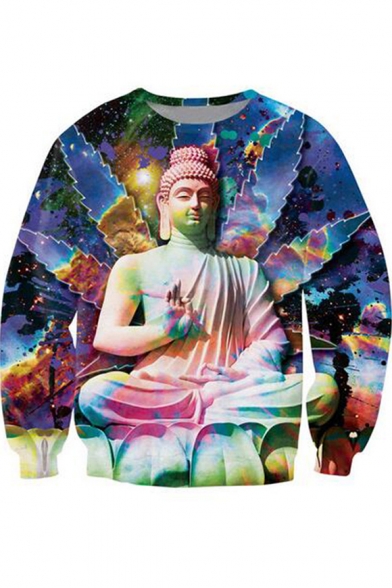 Colorful Figure of Buddha Cool 3D Printed Unisex Pullover Loose Fit Sweatshirt