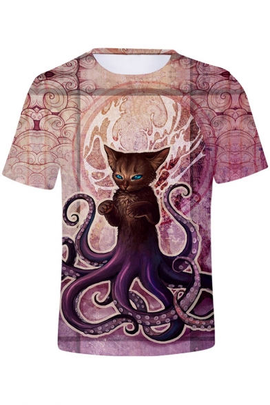 Funny Octopus 3D Printed Basic Short Sleeve Summer Basic T-Shirt