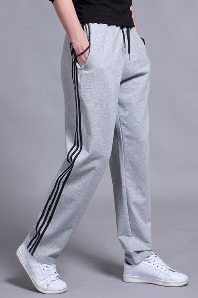 Guys Trendy Striped Side Drawstring Waist Straight-Leg Casual Loose Joggers Sweatpants