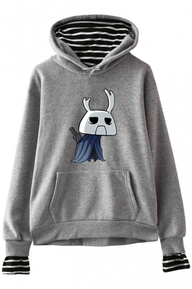 Hollow Knight Video Game Character Print Stripe Inside Casual Pullover Hoodie