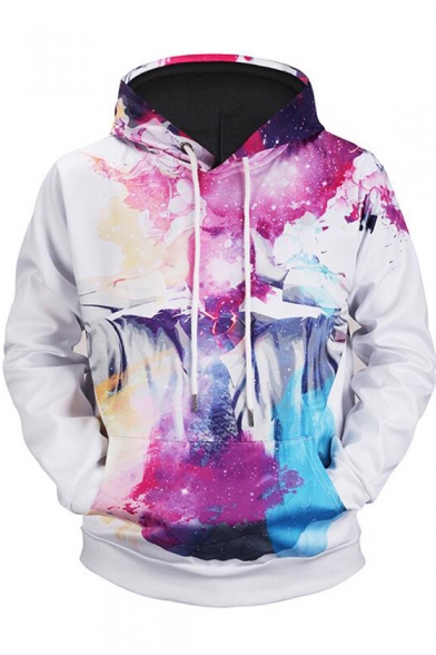 New Stylish Abstract Thinker Galaxy Print White Sport Loose Hoodie