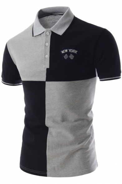 Simple Letter NEW YORK Embroidery Chest Fashion Colorblock Men's Summer Fitted Polo