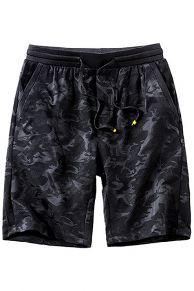 Summer New Fashion Camo Printed Drawstring Waist Casual Loose Sport Active Shorts for Men