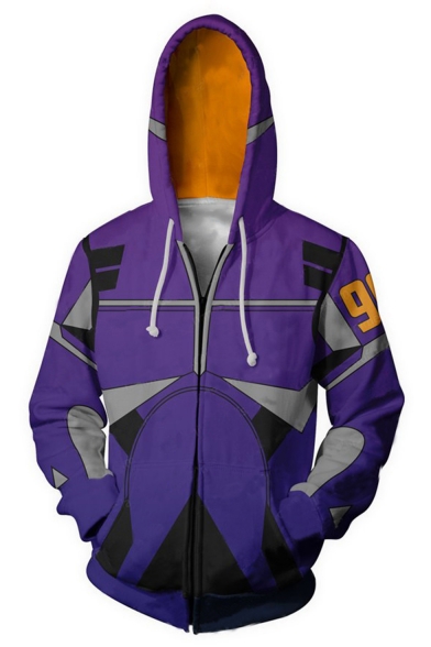 Alita Battle Angel Cosplay Costume 3D Printed Long Sleeve Zip Up Hoodie in Purple